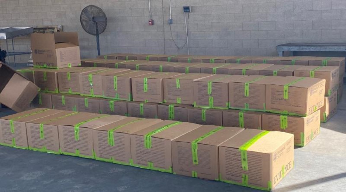 Boxes containing 1,349 pounds of methamphetamine at the Pharr International Bridge.