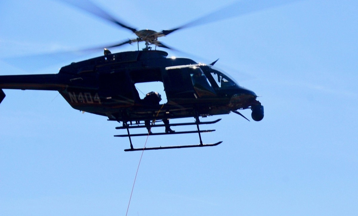 A police helicopter tracked the movements of the suspects during the chase