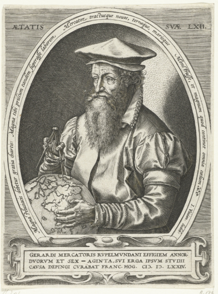 Portrait of Gérard (or Gerardus) Mercator at the age of 62, by the Flemish engraver Frans Hogenberg, in 1574. | Public domain via Wikimedia Commons