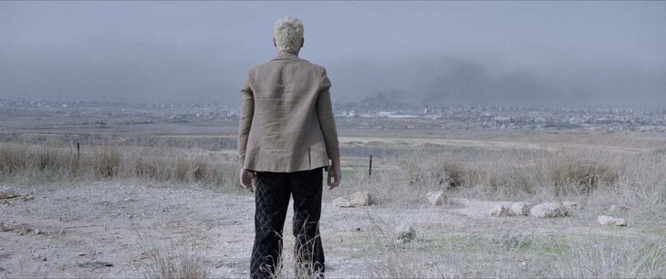 Y. at the top of the so-called “Hill of Love”, from where we see the Israeli army shelling civilians in the Gaza Strip. | Losange Films